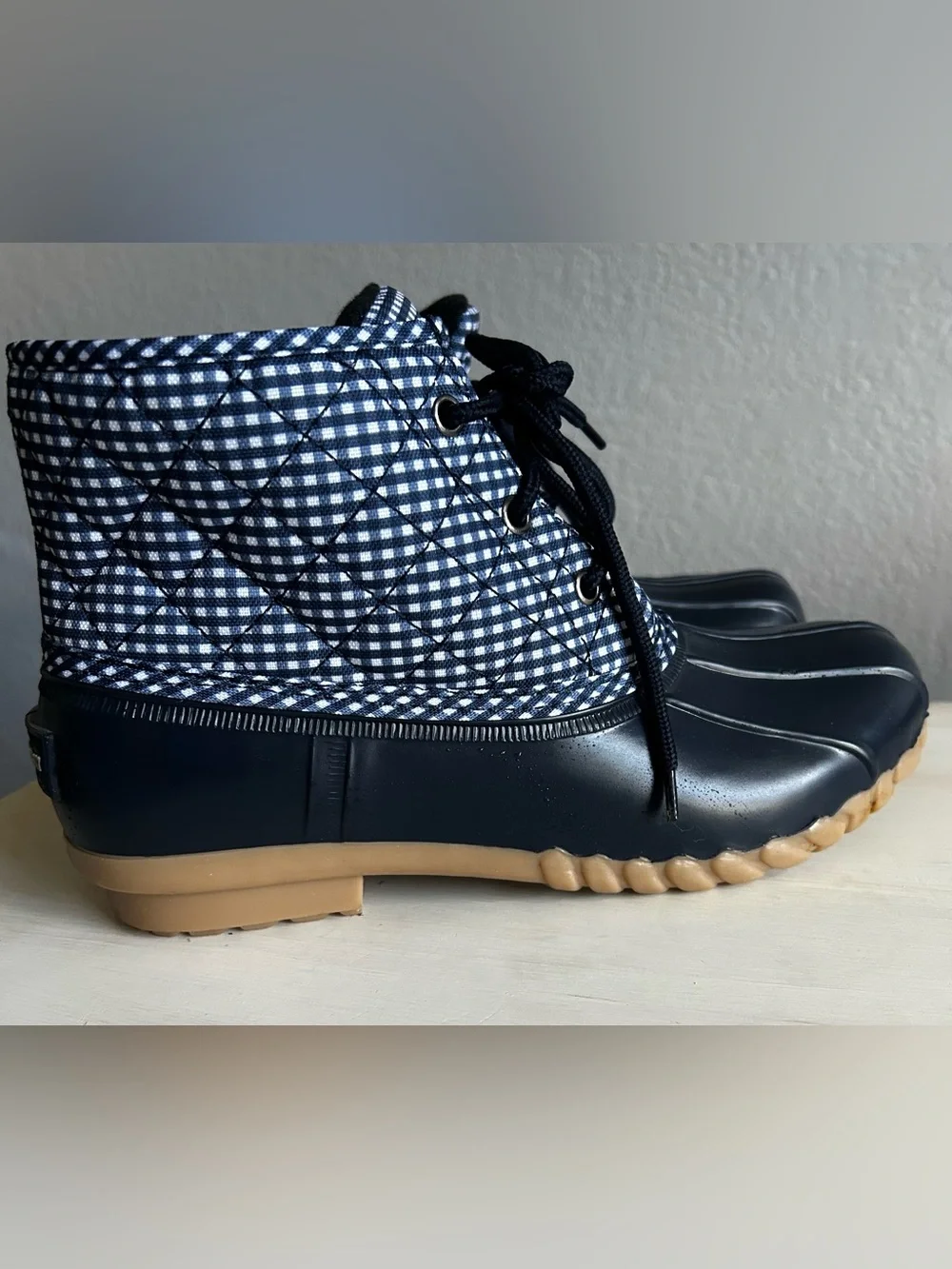St. John’s Bay ankle waterproof boots/wellies, dark blue, women’s size 9.